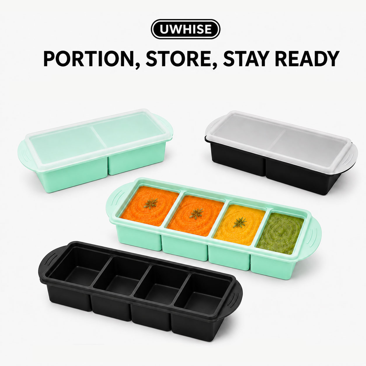 Baby Food Prep Containers - Uwhise Silikonowa Taca do Zamrażania Zupy,