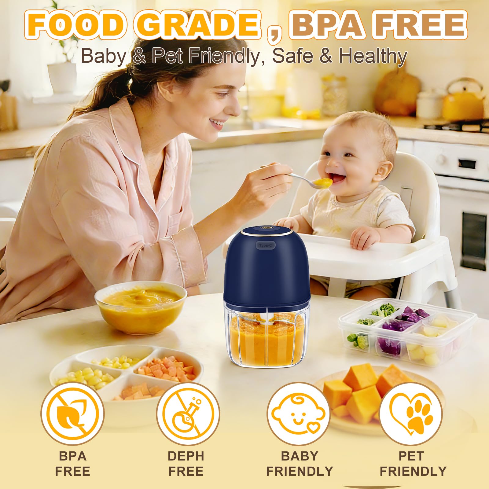 Baby Food Meat - Elektryczny rozdrabniacz do czosnku, bezprzewodowy mini